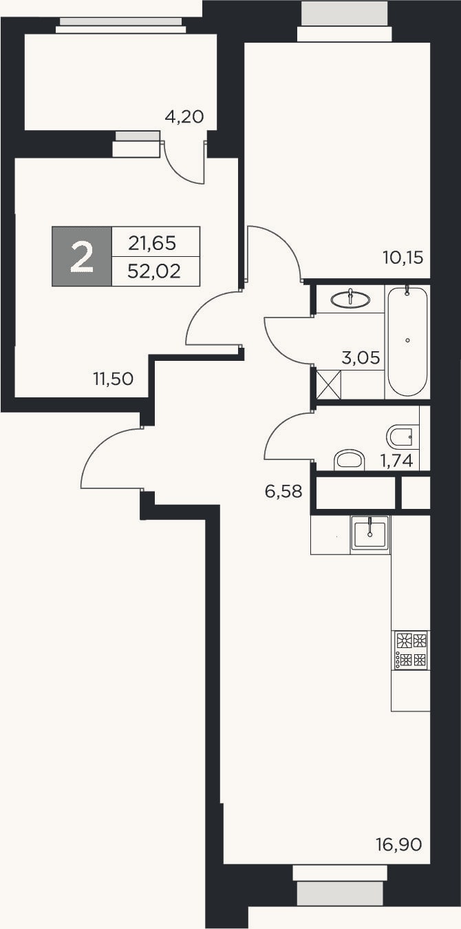 Планировка: 3-к, 49,9 м²