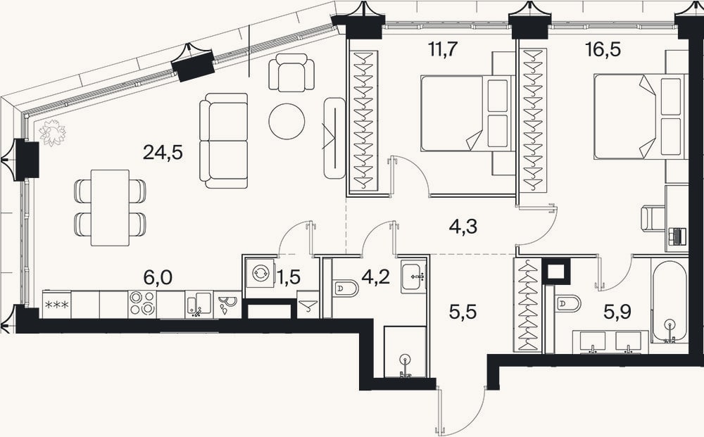 Планировка: 3-к, 80,1 м²
