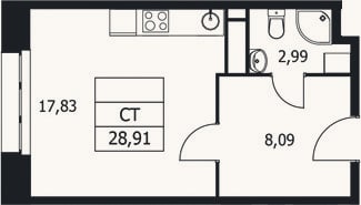 Планировка: Студия, 28,9 м²