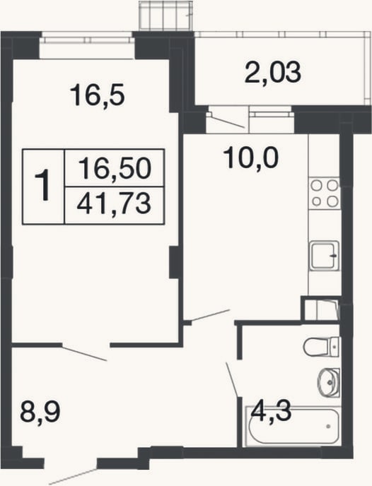 Планировка: 1-к, 39,7 м²