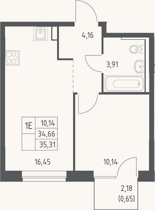 Планировка: 2-к, 34,7 м²