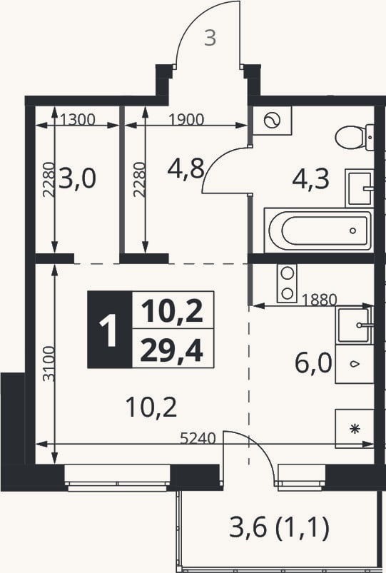 Планировка: Студия, 28,3 м²
