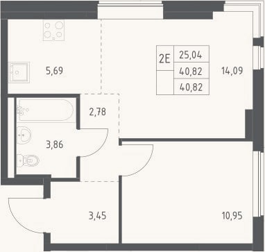 Планировка: 2-к, 40,8 м²