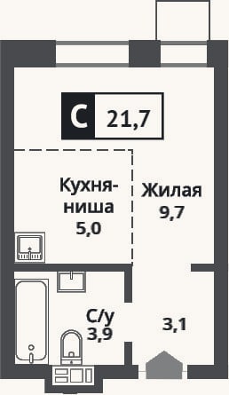 Планировка: Студия, 21,7 м²