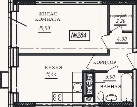 Планировка: 1-к, 37,1 м²