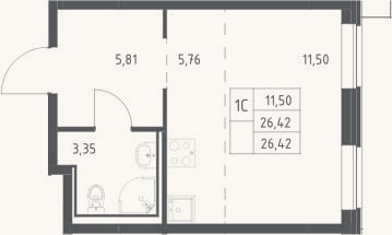 Планировка: Студия, 26,4 м²