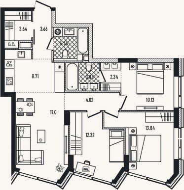 Планировка: 4+ к, 84,1 м²