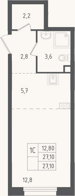 Планировка: Студия, 27,1 м²