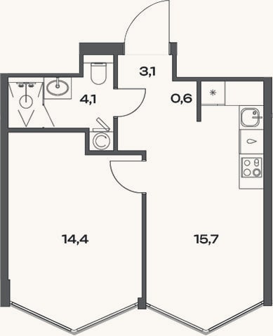 Планировка: 2-к, 37,9 м²