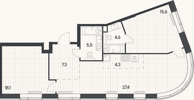 Планировка: 3-к, 82,8 м²