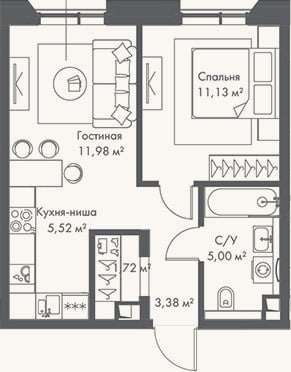 Планировка: 2-к, 38,7 м²