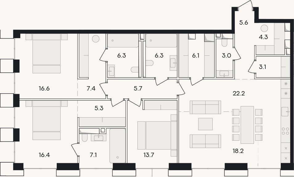 Планировка: 4+ к, 149 м²