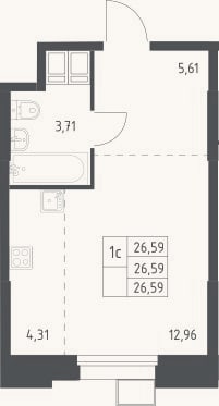Планировка: Студия, 26,6 м²