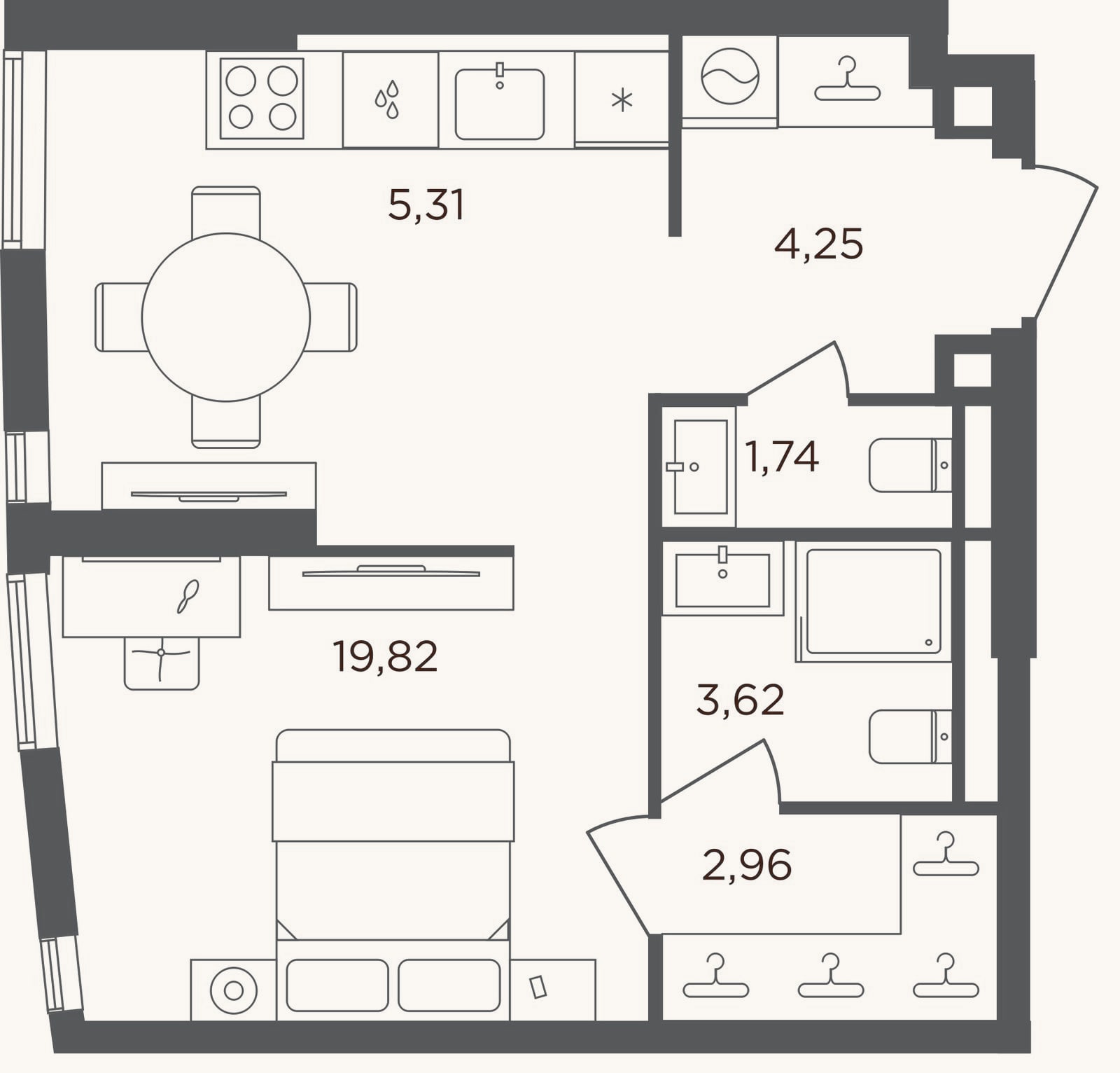 Планировка: Студия, 37,7 м²