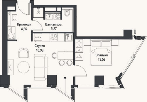 Планировка: 2-к, 42,5 м²