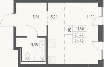 Планировка: Студия, 26,4 м²