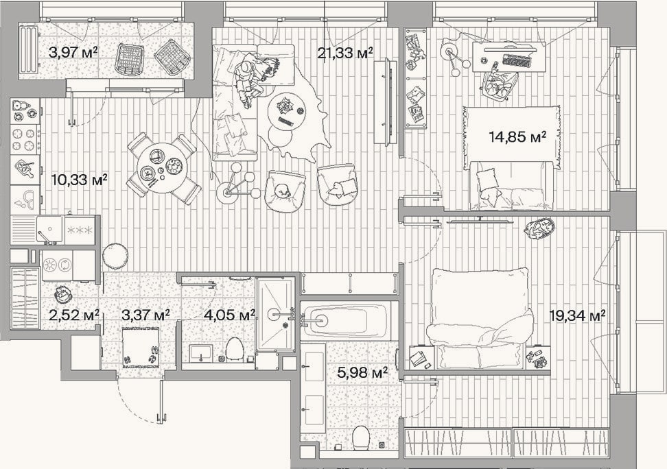 Планировка: 3-к, 81,8 м²