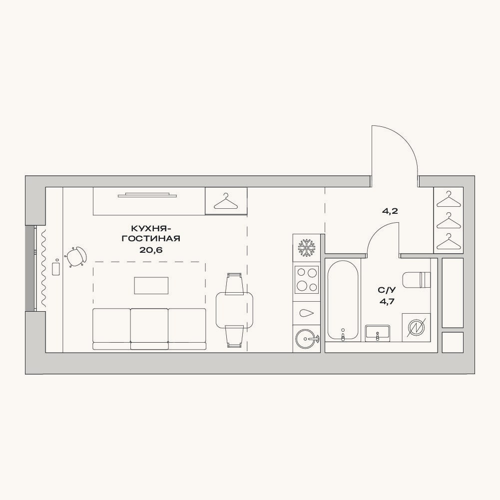 Планировка: Студия, 29,5 м²