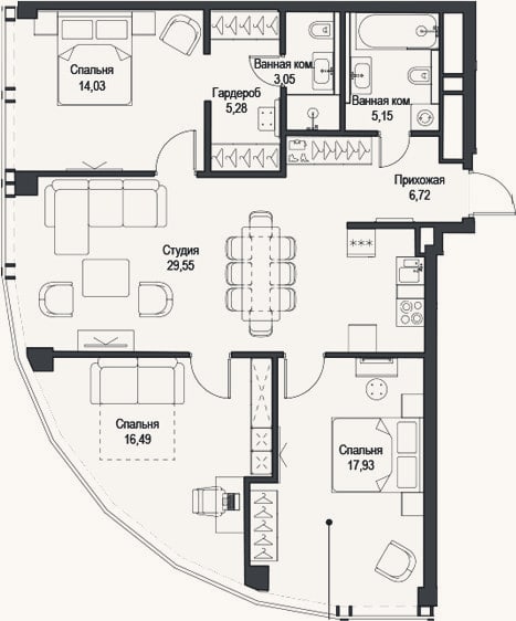 Планировка: 4+ к, 98,2 м²