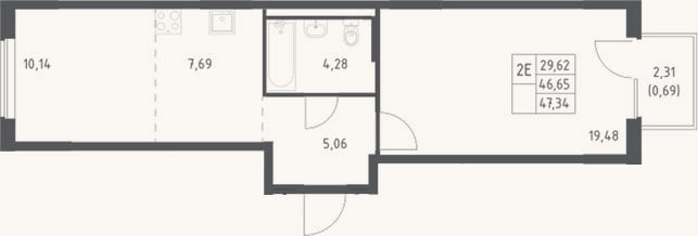 Планировка: 2-к, 46,7 м²