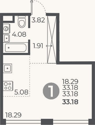 Планировка: Студия, 33,2 м²