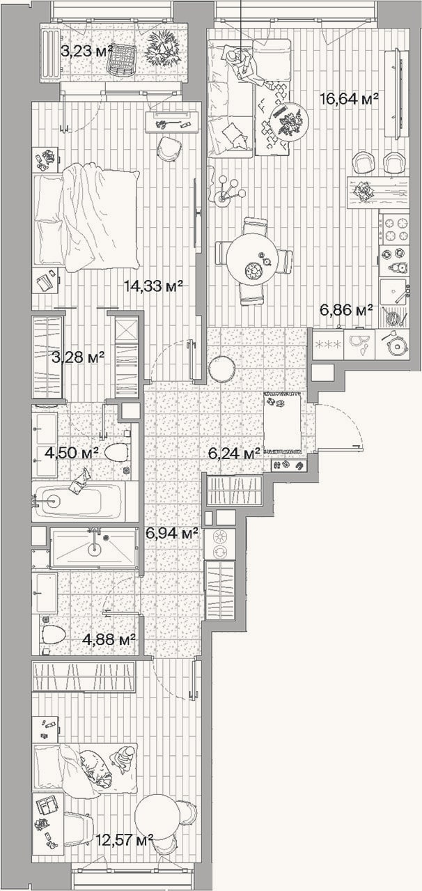 Планировка: 3-к, 76,2 м²
