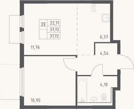 Планировка: 2-к, 37,7 м²