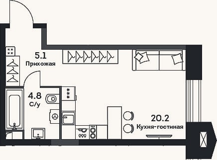 Планировка: Студия, 30,1 м²