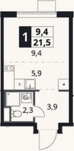 Планировка: Студия, 21,5 м²