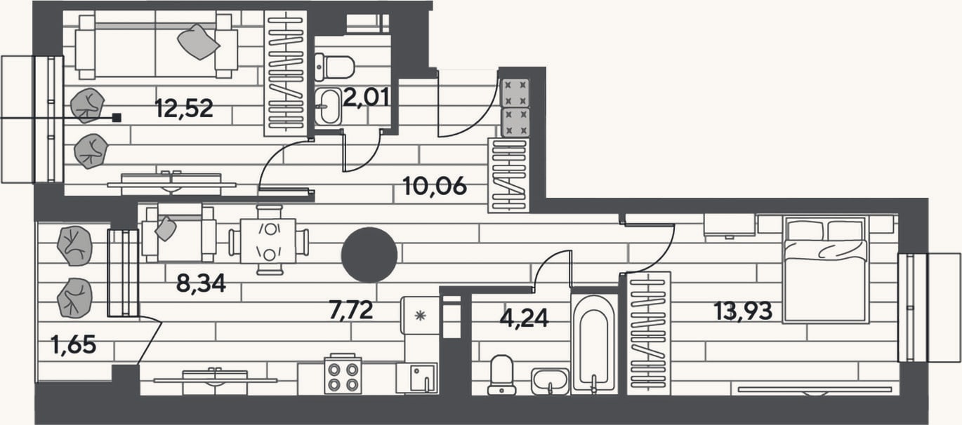 Планировка: 3-к, 58,8 м²