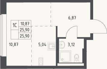 Планировка: Студия, 25,9 м²