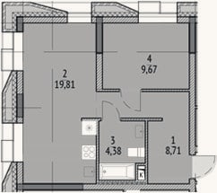 Планировка: 2-к, 42,6 м²