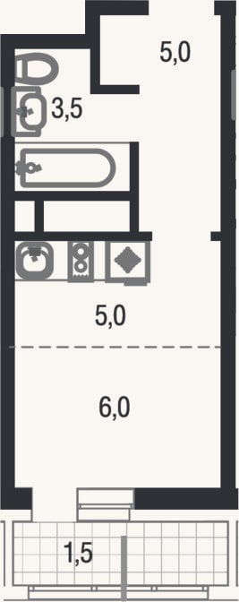 Планировка: Студия, 19,5 м²