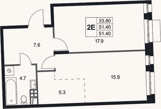 Планировка: 2-к, 51,4 м²