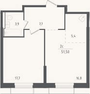 Планировка: 2-к, 51,5 м²