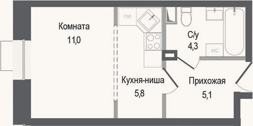 Планировка: Студия, 26,2 м²