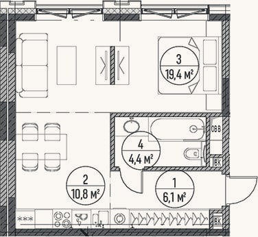 Планировка: Студия, 40,7 м²