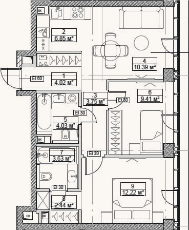 Планировка: 3-к, 56,7 м²