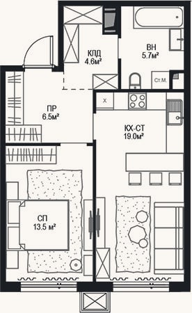Планировка: 2-к, 49,3 м²