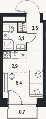 Планировка: Студия, 17,9 м²