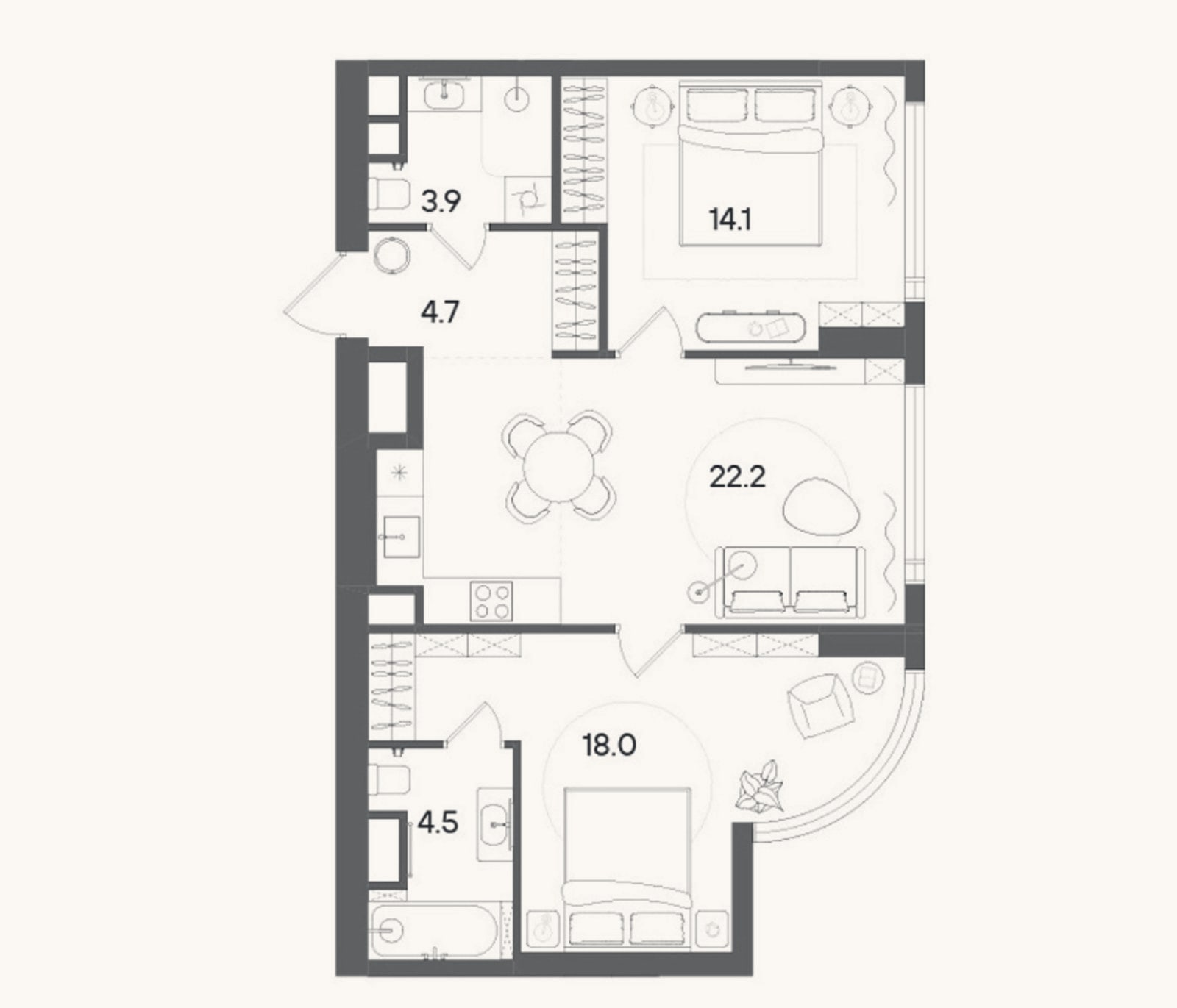 Планировка: 3-к, 67,4 м²