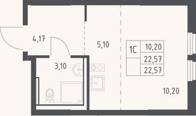 Планировка: Студия, 22,6 м²