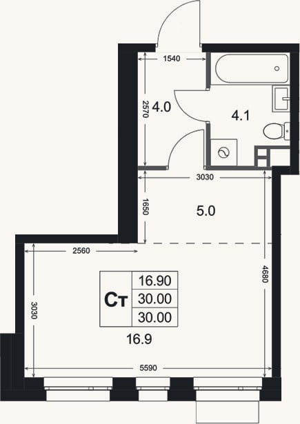 Планировка: Студия, 30 м²