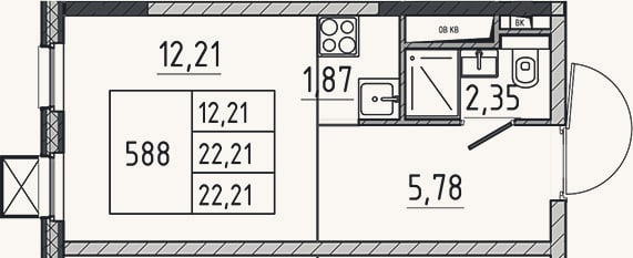 Планировка: Студия, 22,2 м²