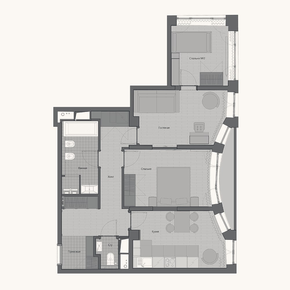 Планировка: 3-к, 72,8 м²