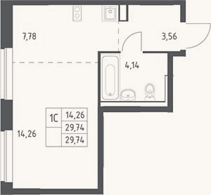 Планировка: Студия, 29,7 м²