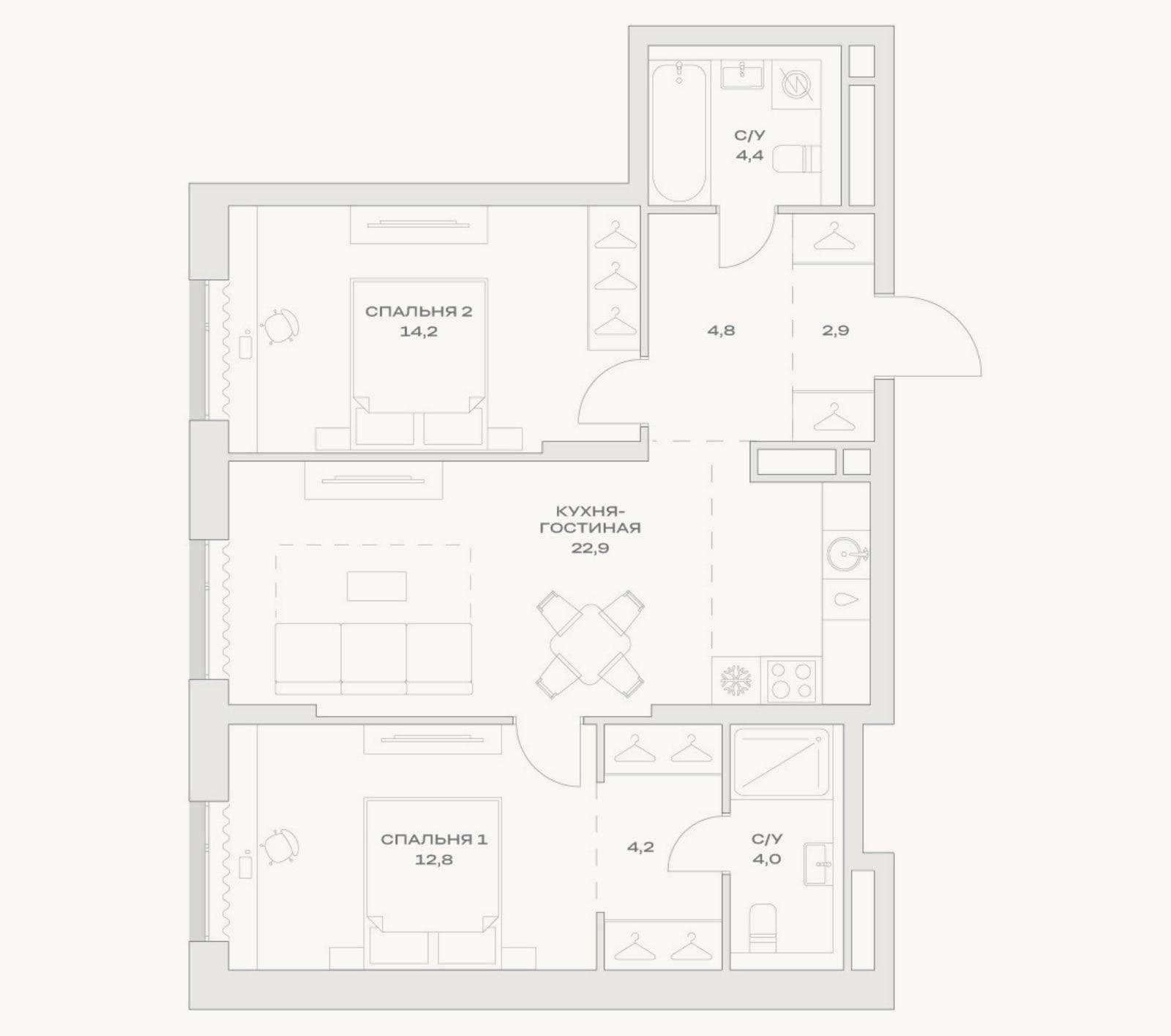 Планировка: 3-к, 71,2 м²