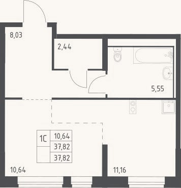 Планировка: Студия, 37,8 м²