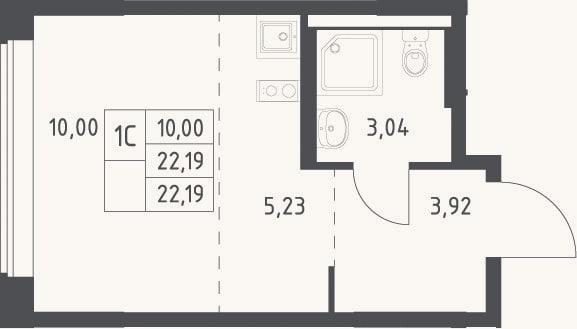 Планировка: Студия, 22,2 м²