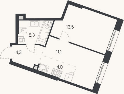 Планировка: 2-к, 38,2 м²